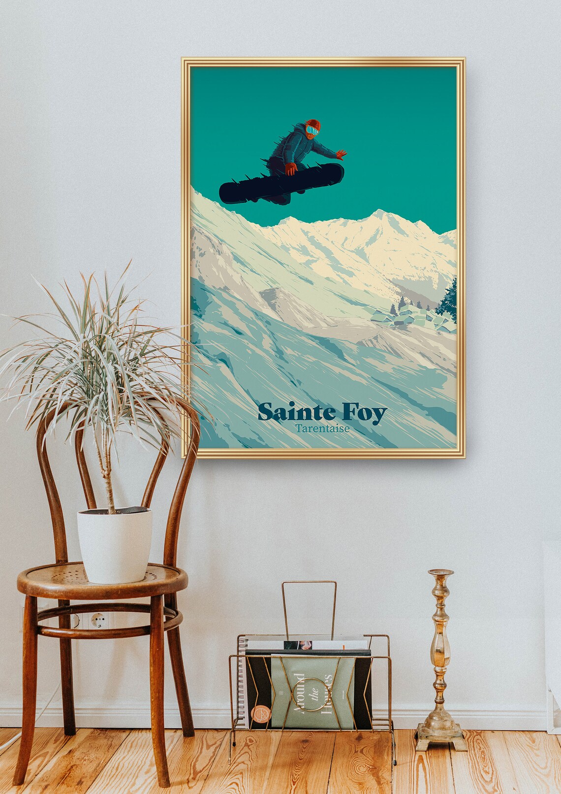 Sainte Foy Tarentaise Freeride Jump Teal Sky Vintage Ski Poster - Image 2