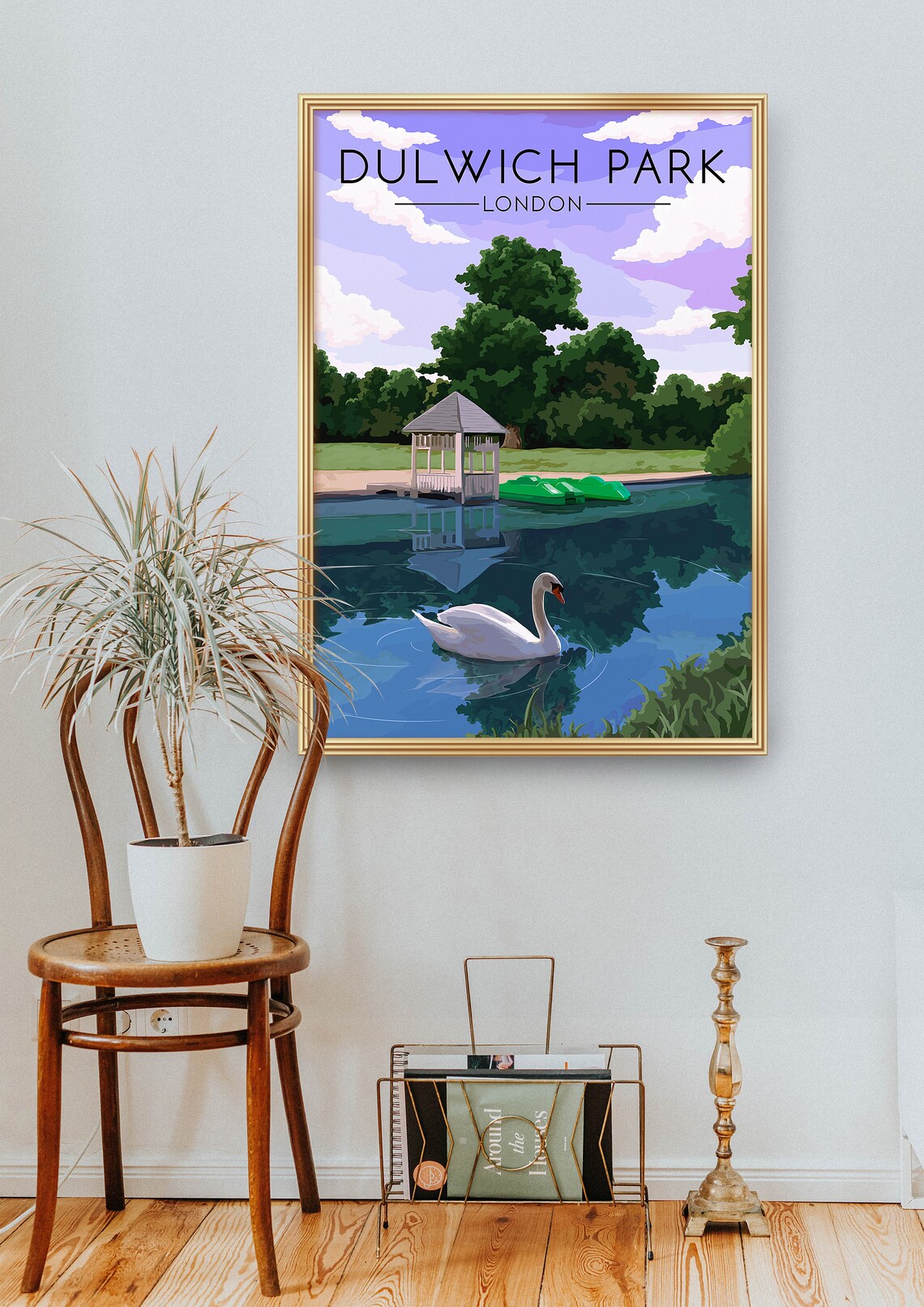 Dulwich Park London Swan Lake Boathouse Vintage Travel Poster - Image 2