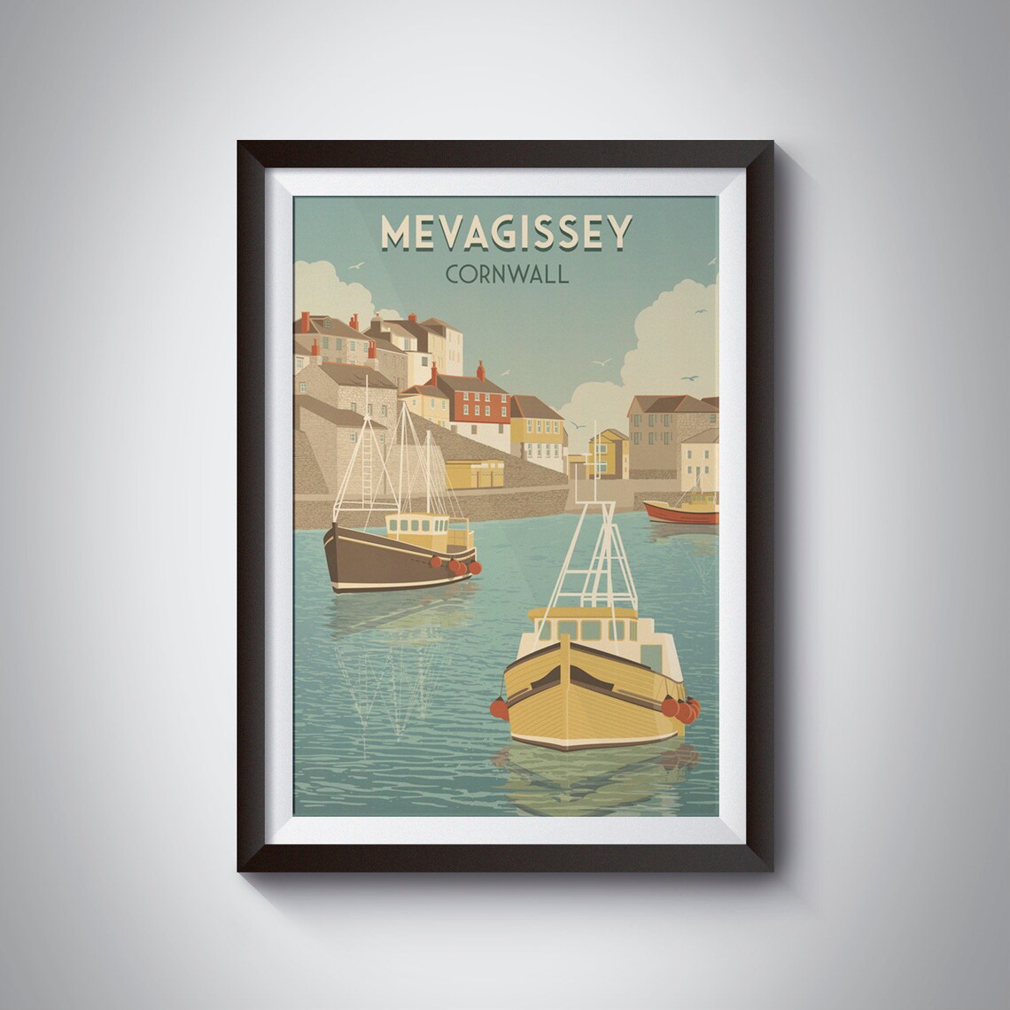 Mevagissey Cornwall Travel Poster, Seaside Wall Art