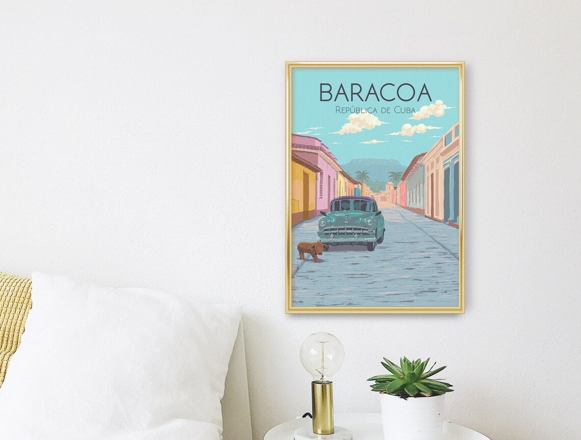 Baracoa Cuba Classic Car Colonial Street Vintage Mountain Poster - Image 3