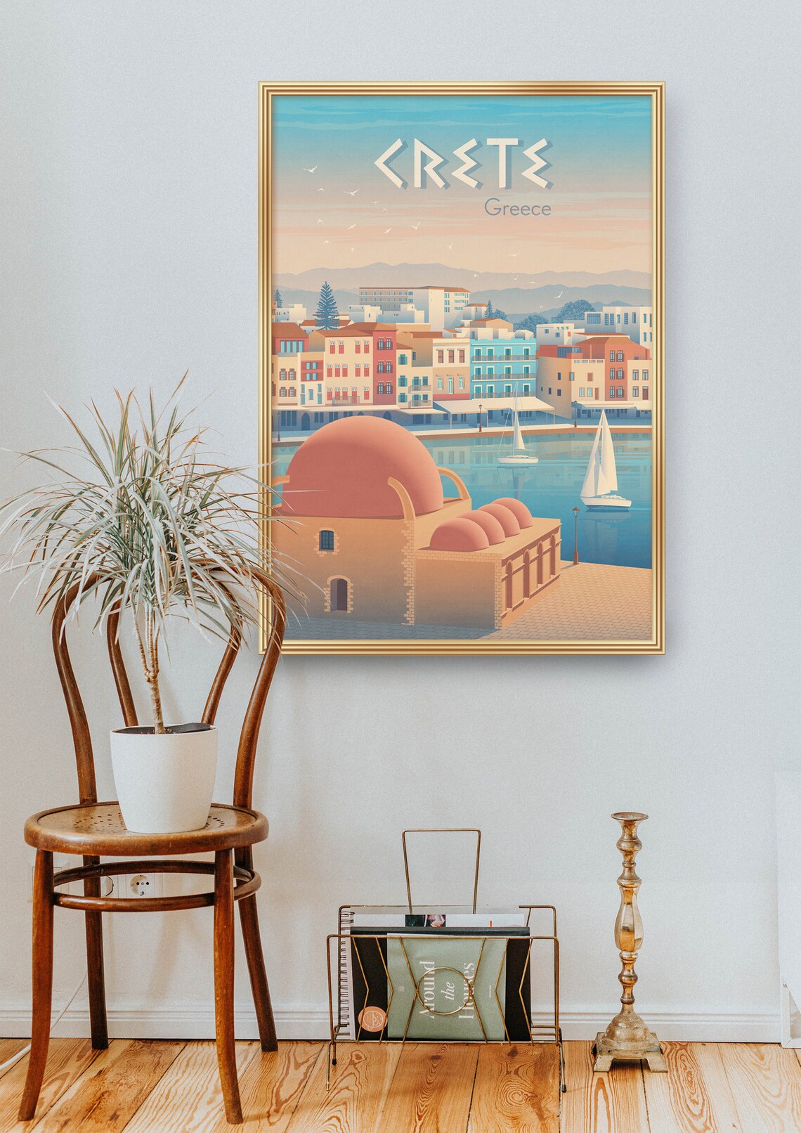 Crete Greece Old Venetian Harbor Sunset Sailboats Travel Poster - Image 2