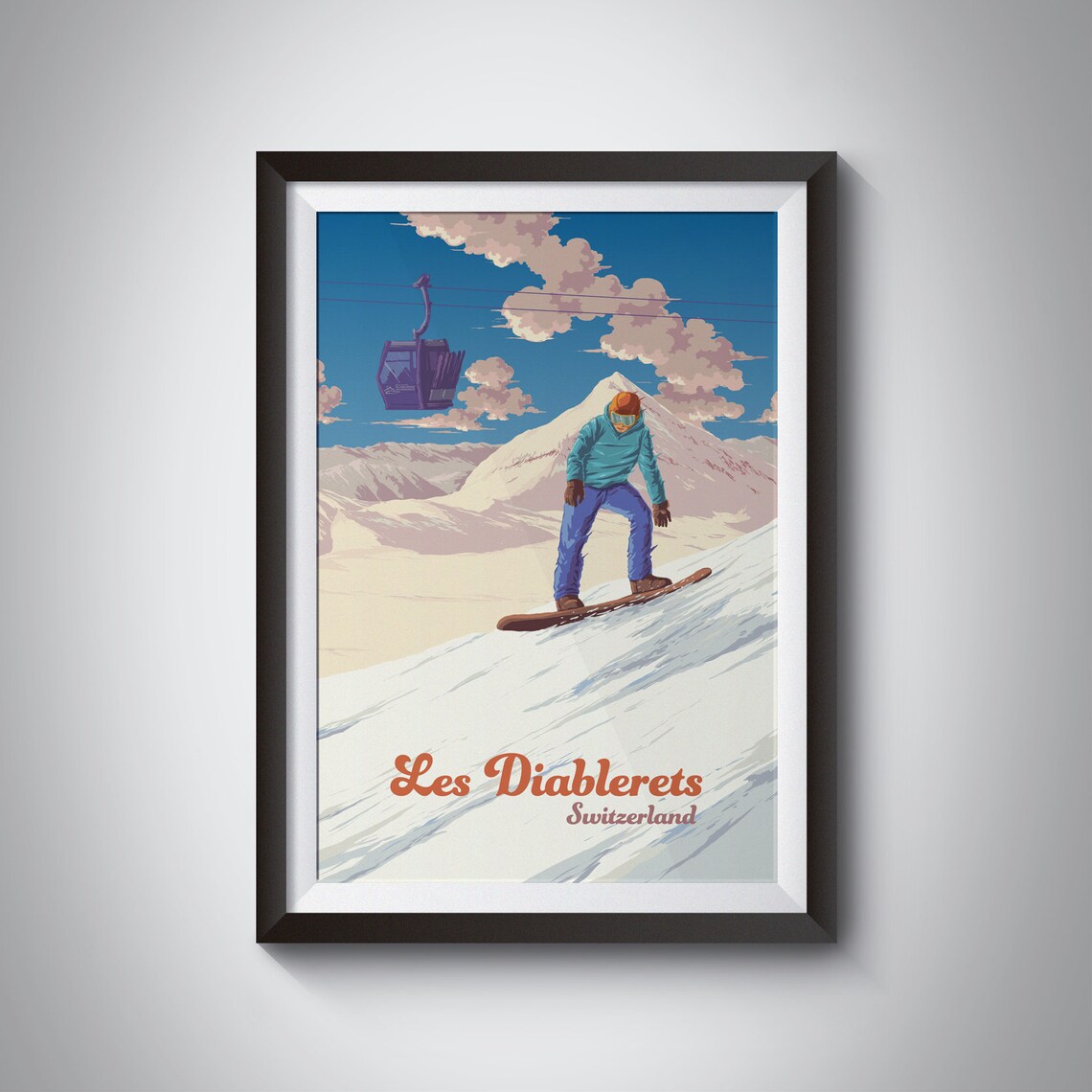 Les Diablerets Switzerland Snowboarding Mountain Resort Poster