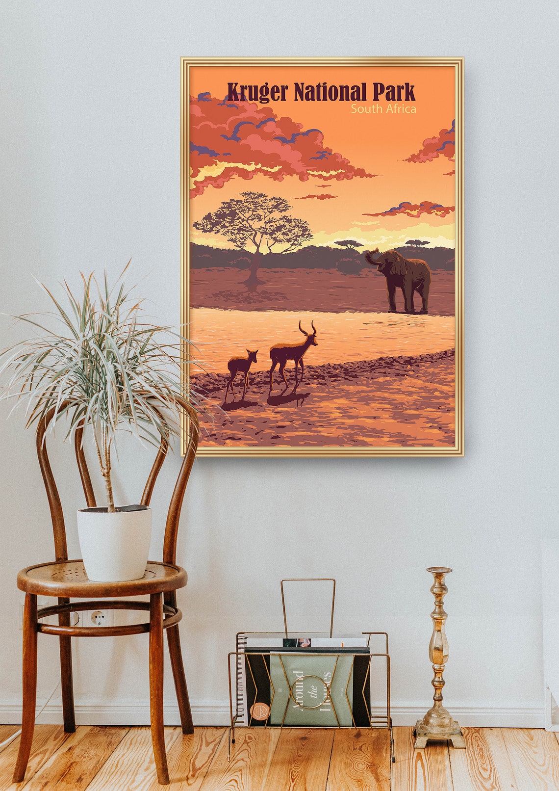 Kruger National Park Poster South Africa Travel Print African Safari Wall Art Sunset Painting Africa Wildlife Elephants Animals Gift - Image 2