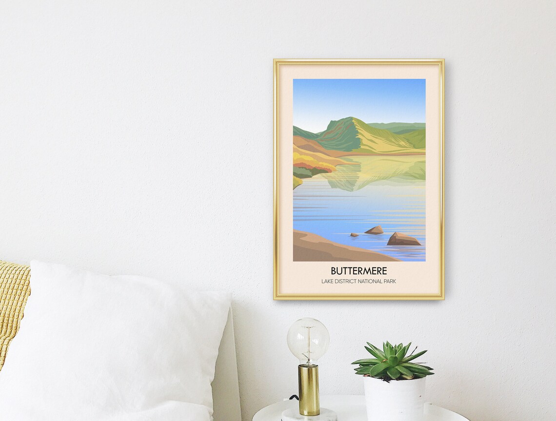 Buttermere Lake District Green Fell Reflection Travel Poster - Image 3