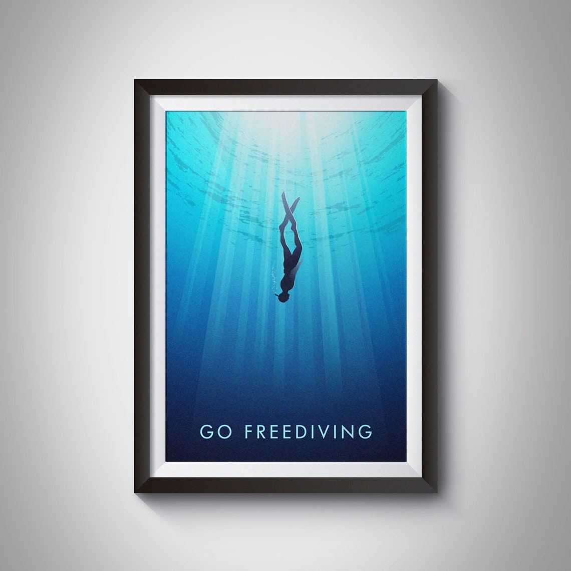 Go Freediving Art Print Vintage Travel Print Scuba Diving Snorkelling Ocean Water Sports Outdoor Activities Hobbies Retro Wall Art