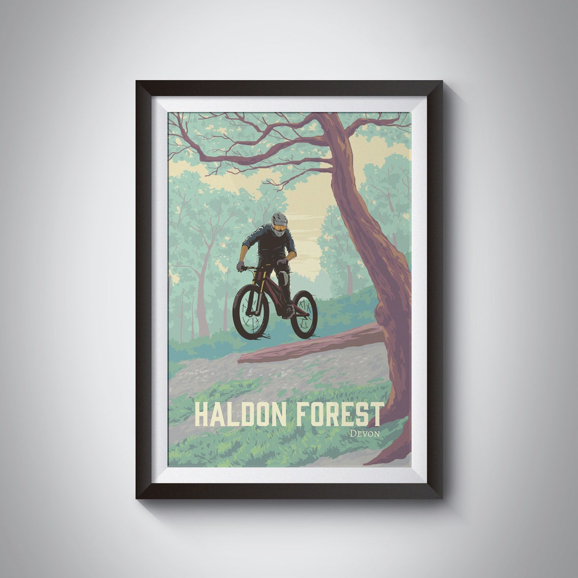 Haldon Forest Log Jump Vintage Devon MTB Trail Riding Poster