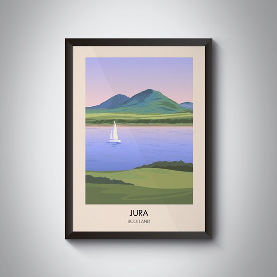 Jura Scotland Paps of Jura Sailboat Sunset Vintage Travel Poster