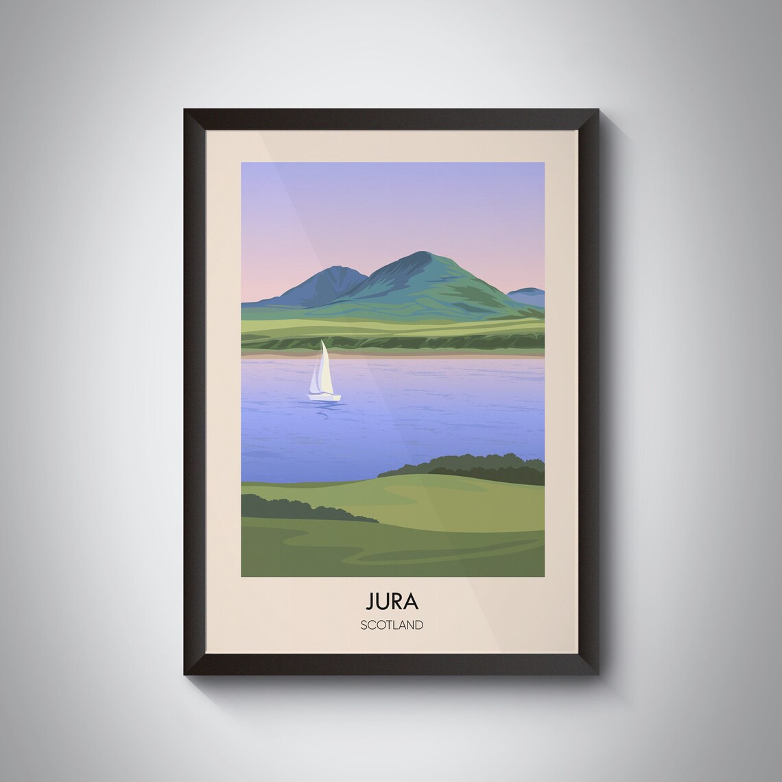Jura Scotland Paps of Jura Sailboat Sunset Vintage Travel Poster