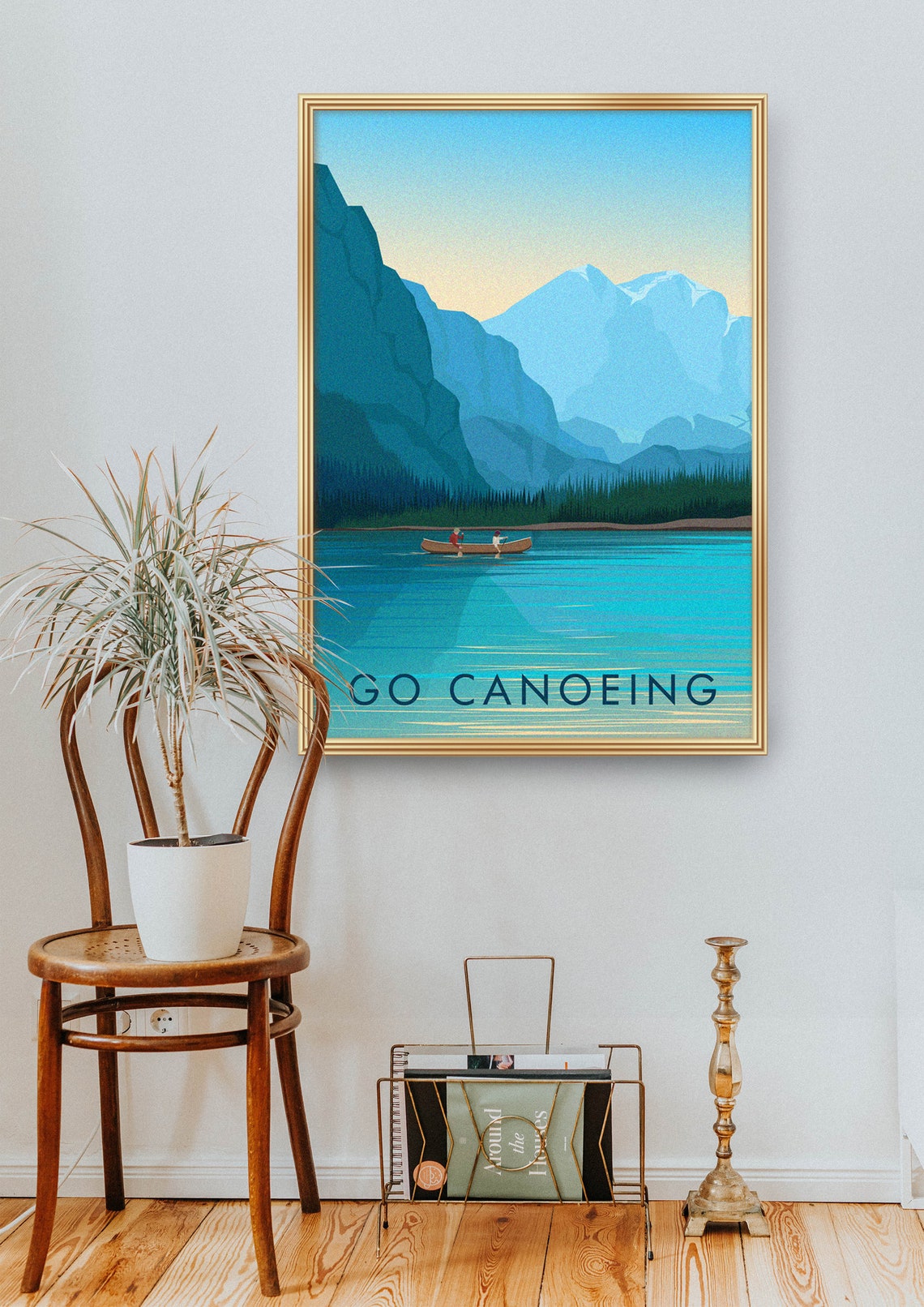 Go Canoeing Turquoise Alpine Lake Mountain Pair Canoe Vintage Poster - Image 2