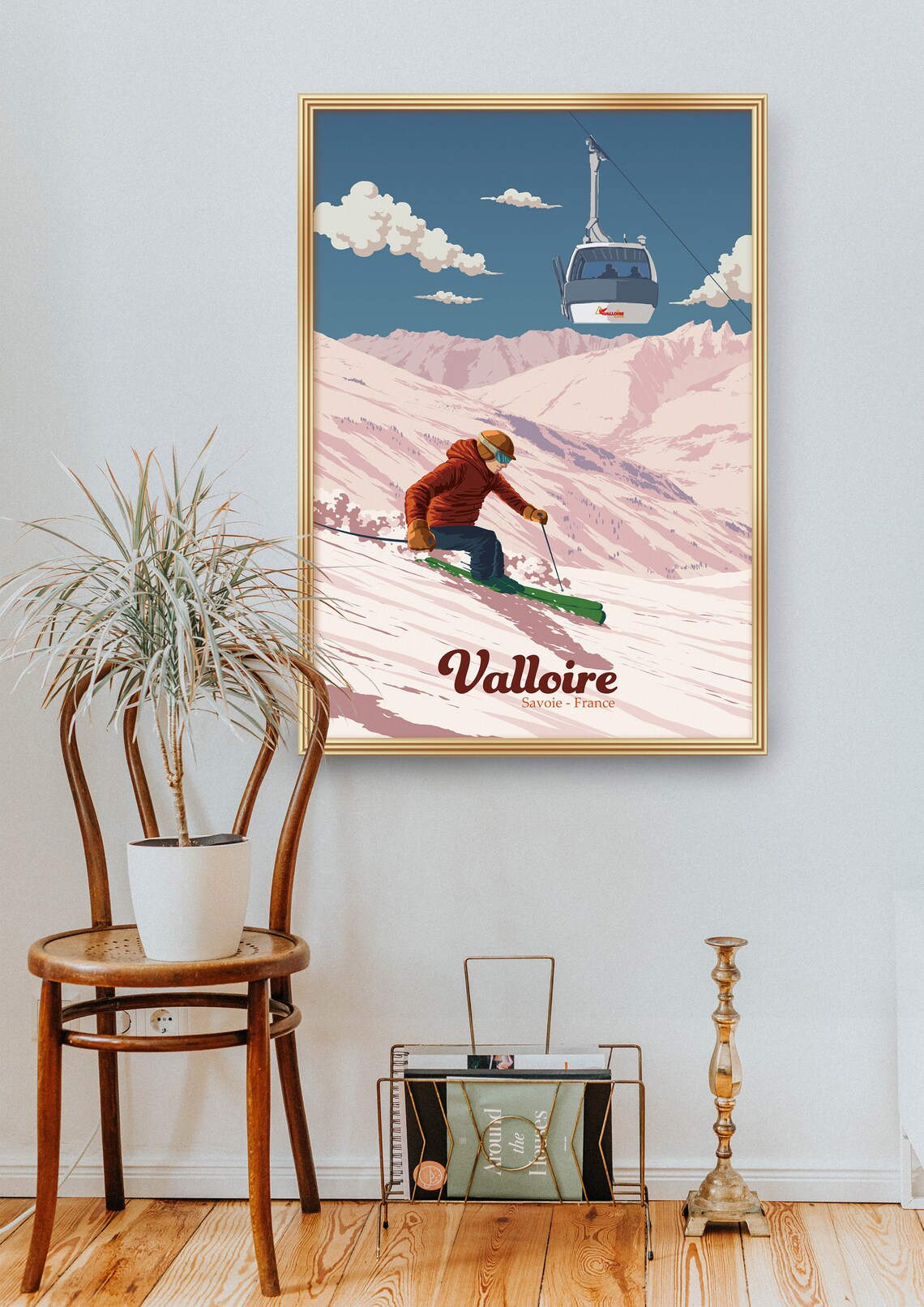 Valloire France Savoie Skier Gondola Vintage Winter Ski Poster - Image 2
