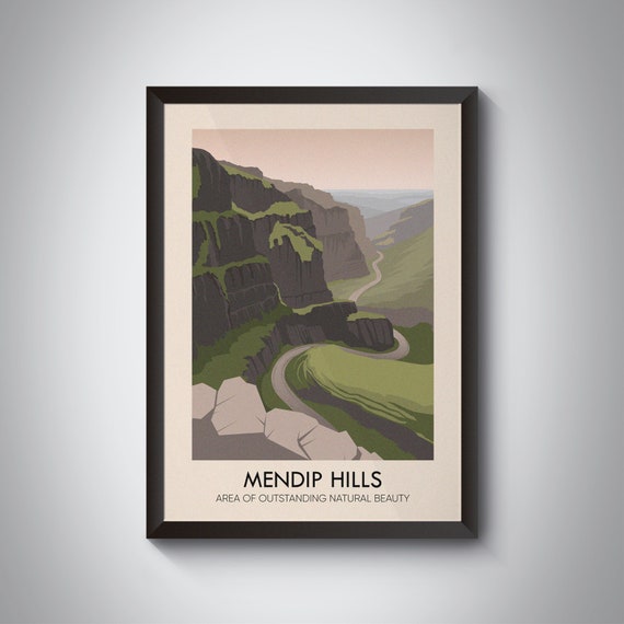 Mendip Hills AONB Vintage Travel Poster, Somerset