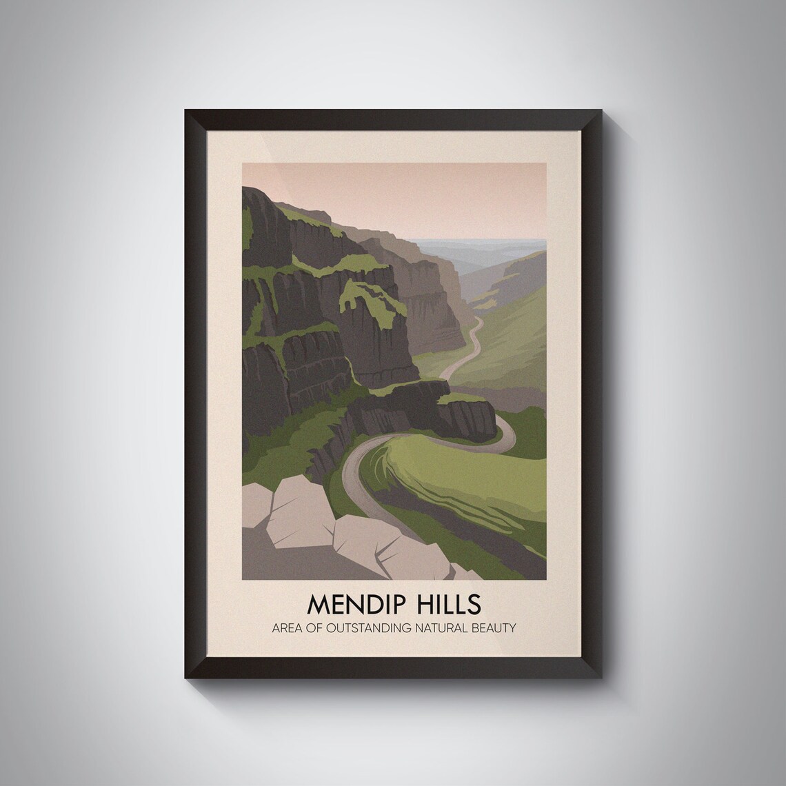 Mendip Hills AONB Vintage Travel Poster, Somerset