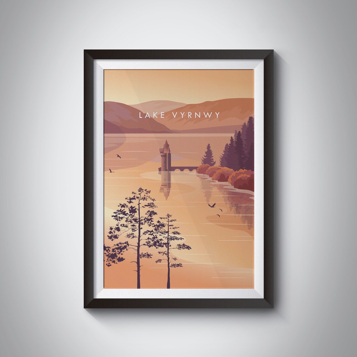 Lake Vyrnwy Vintage Travel Poster, Powys Wales