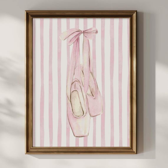 Ballet Shoes Print Girls Nursery Art Ballerina Poster Pink Wall Coquette Cute Dance Toddler Room Decor