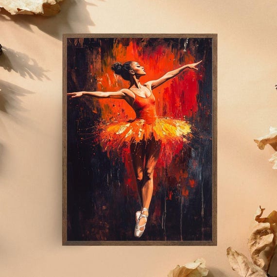 Fiery Ballerina Art Print Dance Wall Decor Ballet Dancer In Red Tutu Passionate Ballet Bold Ballerina Poster Dance Performance Art