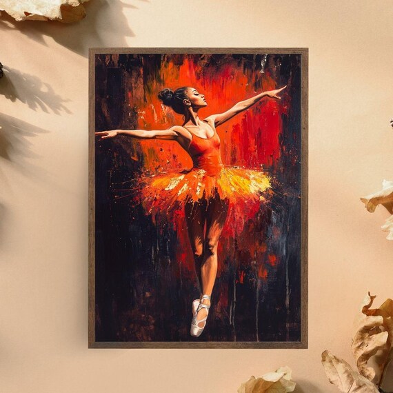 Fiery Ballerina In Red Tutu Passionate Dance Performance Ballet Art Poster