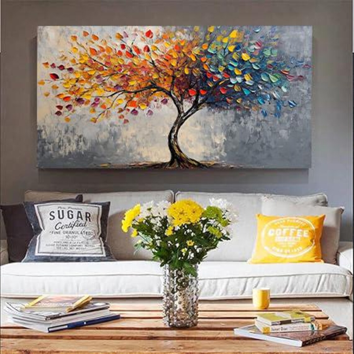 Colorful Abstract Tree Art Print Vibrant Seasons Wall Decor Modern Nature Inspired Artwork For Living Room - Image 2