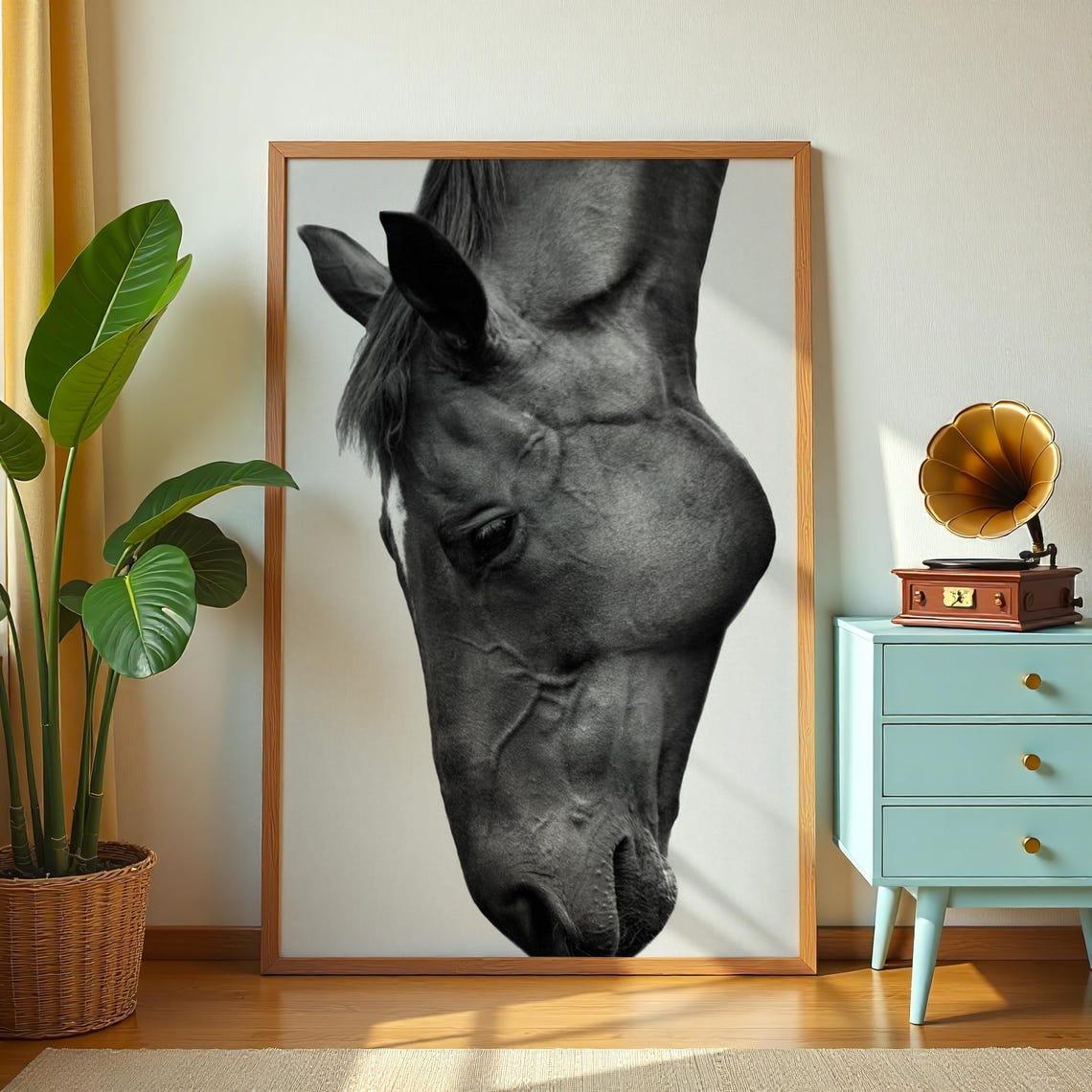 Black White Horse Head Close Up Minimalist Equine Portrait Poster - Image 2