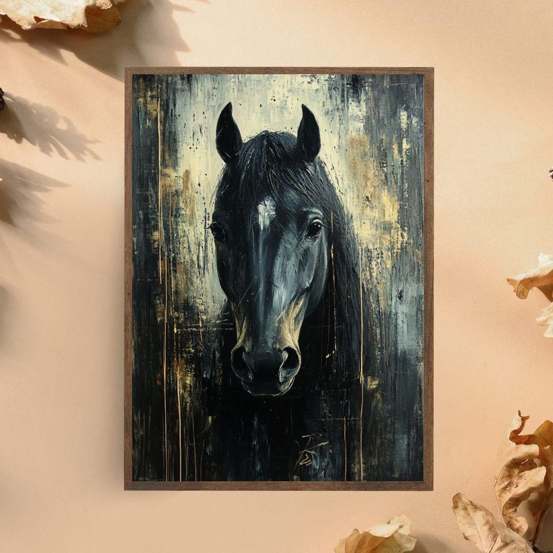 Black Horse Portrait Moody Painterly Equestrian Wall Art Poster