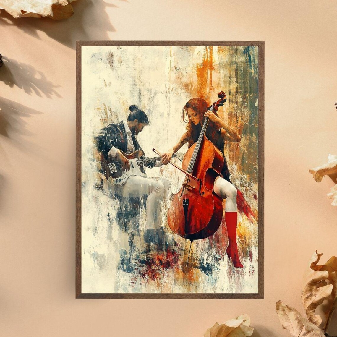 Guitarist And Cellist Duo Vibrant Musical Performance Painting Music Poster