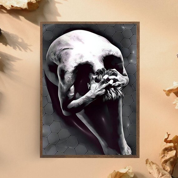 Black And White Surreal Skull Optical Illusion Gothic Dark Figure Poster