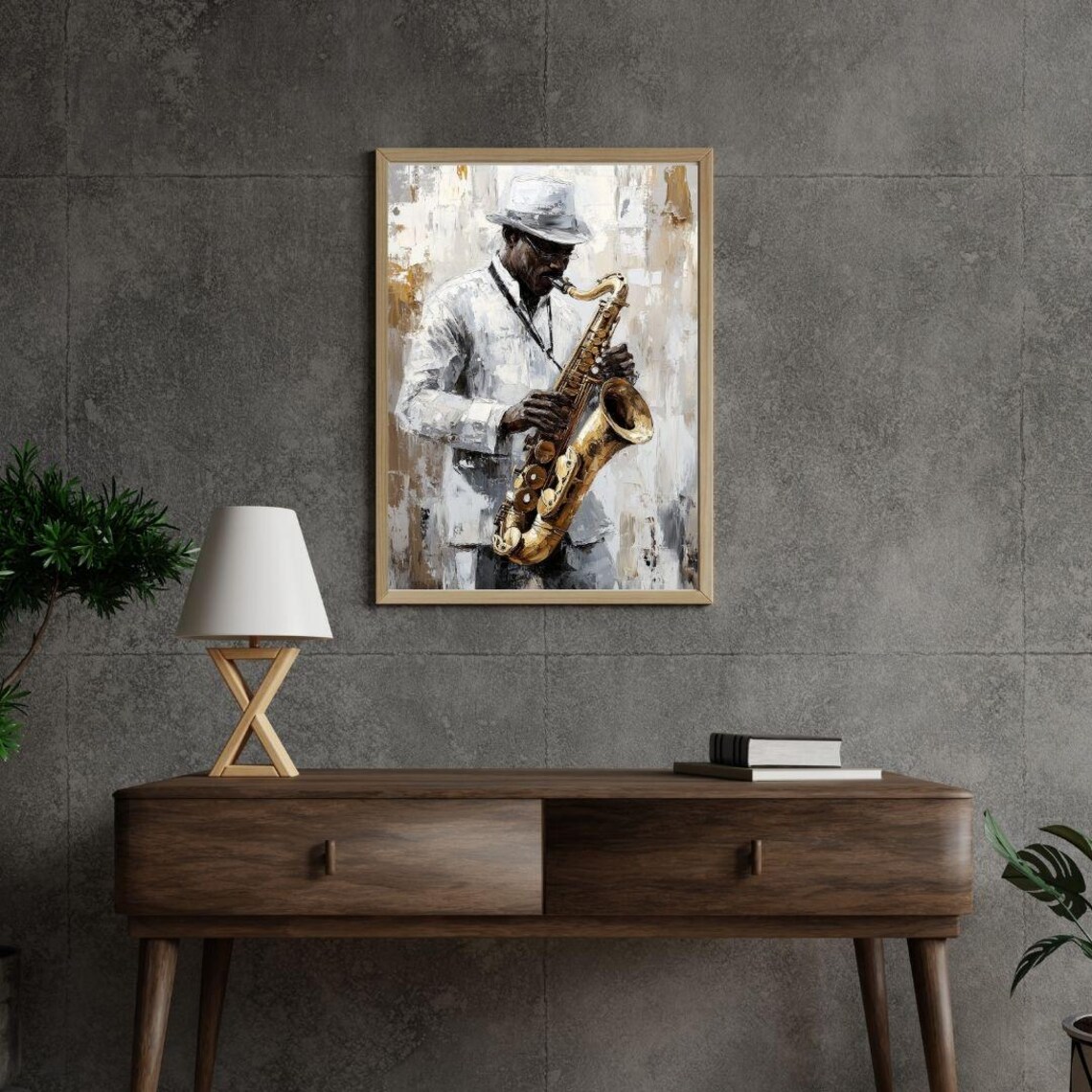Jazz Saxophonist Elegant Musician Golden Saxophone Vintage Painting Poster - Image 2