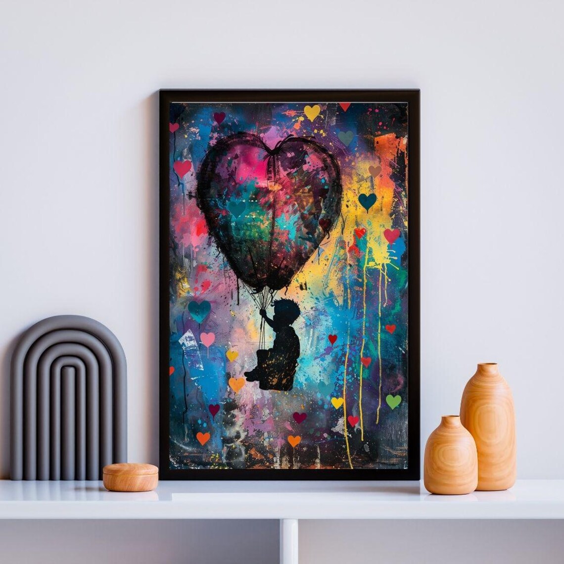 Child With Heart Balloon Colorful Graffiti Street Art Wall Poster - Image 2