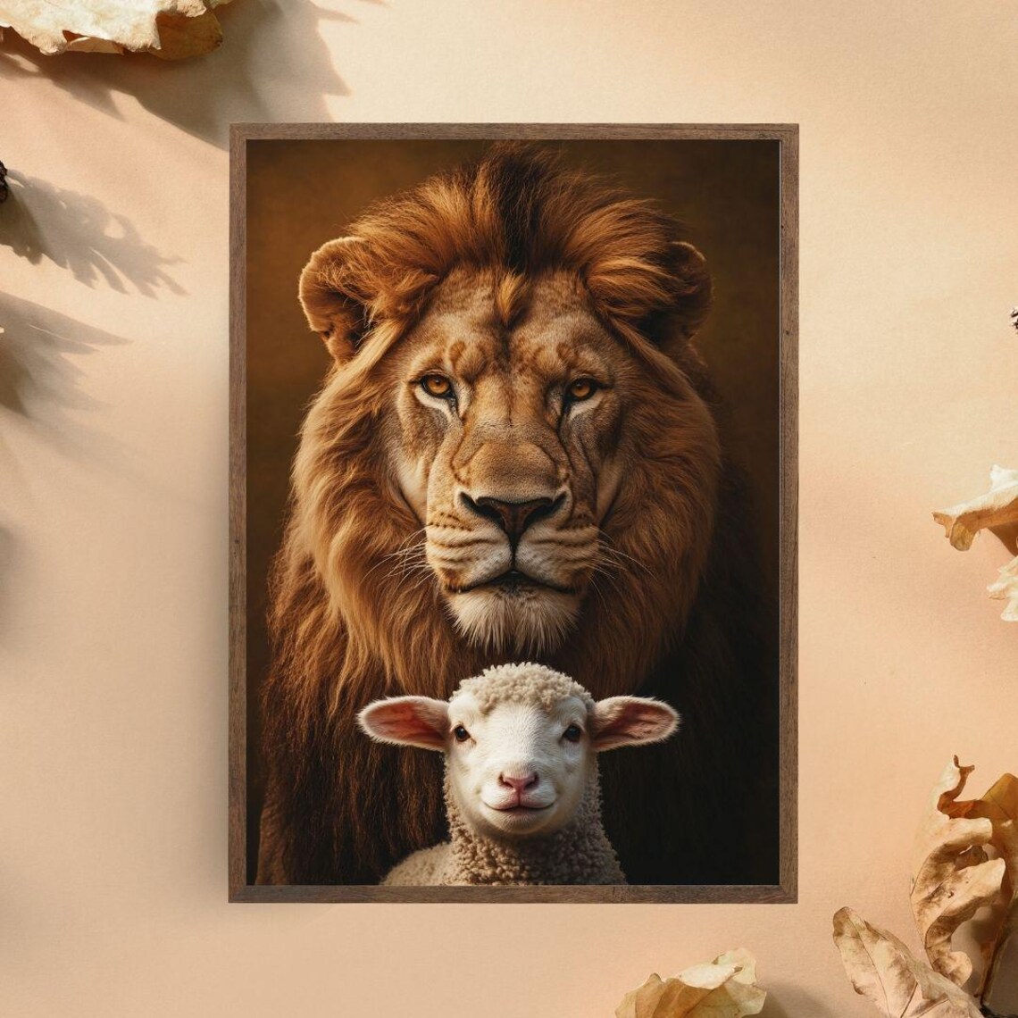Lion And Lamb Symbolic Peace Powerful Animal Portrait Inspirational Poster - Image 3