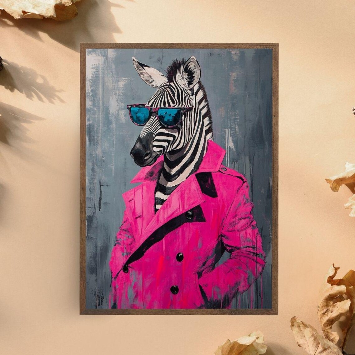 Zebra in Pink Trench Coat Sunglasses Quirky Fashion Animal Portrait Poster - Image 3