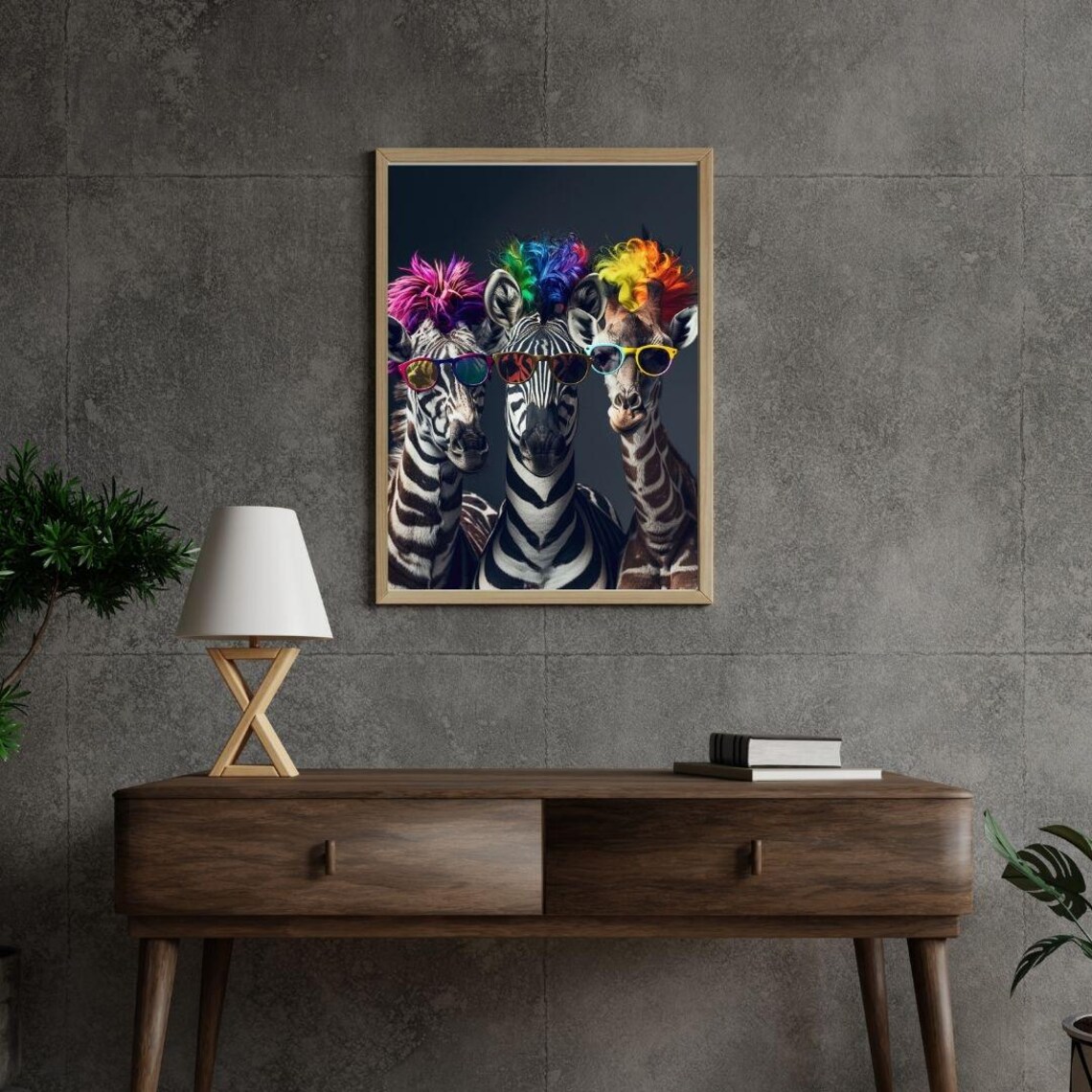 Funky Zebra And Giraffe Wearing Sunglasses Colorful Safari Art Poster - Image 3