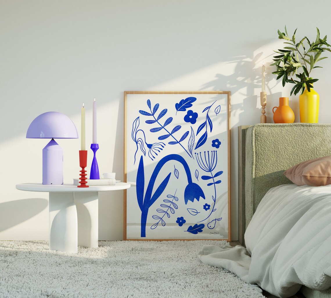 Blue Floral Line Art Nordic Botanical Minimalist Illustration Poster - Image 8