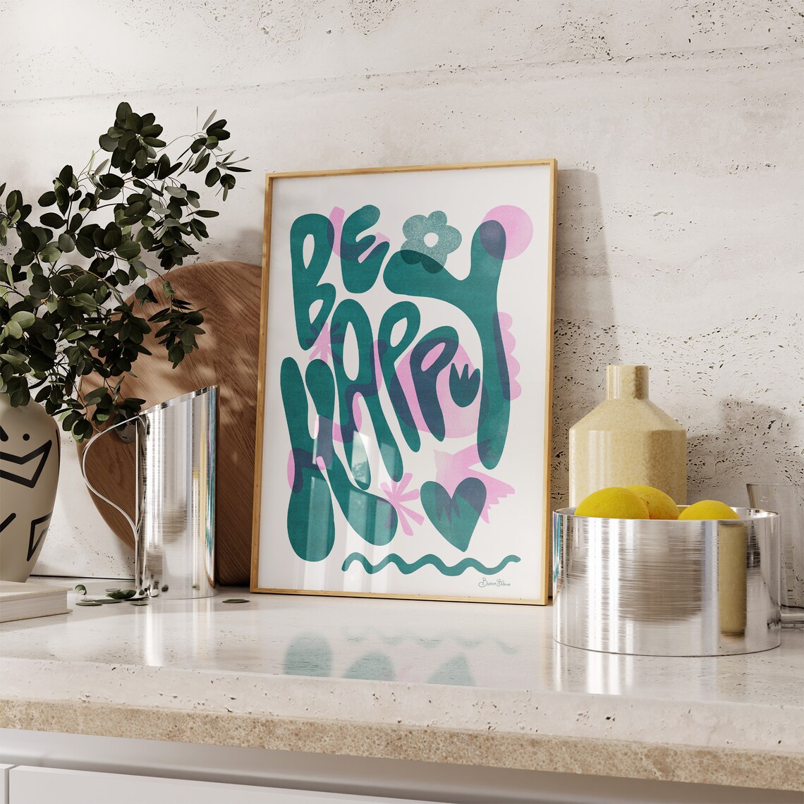 Colorful Be Happy Retro Groovy Quote Typography Motivational Poster - Image 4