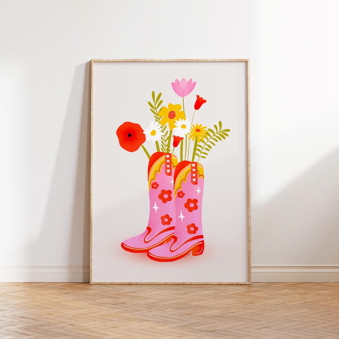 Cowgirl Boots With Flowers, Trendy Pink Art Print - Image 7