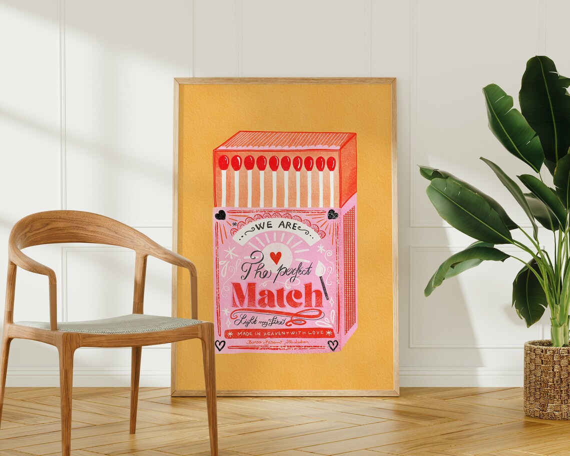 Perfect Match Matchbox Retro Print, Valentine Decor - Image 3