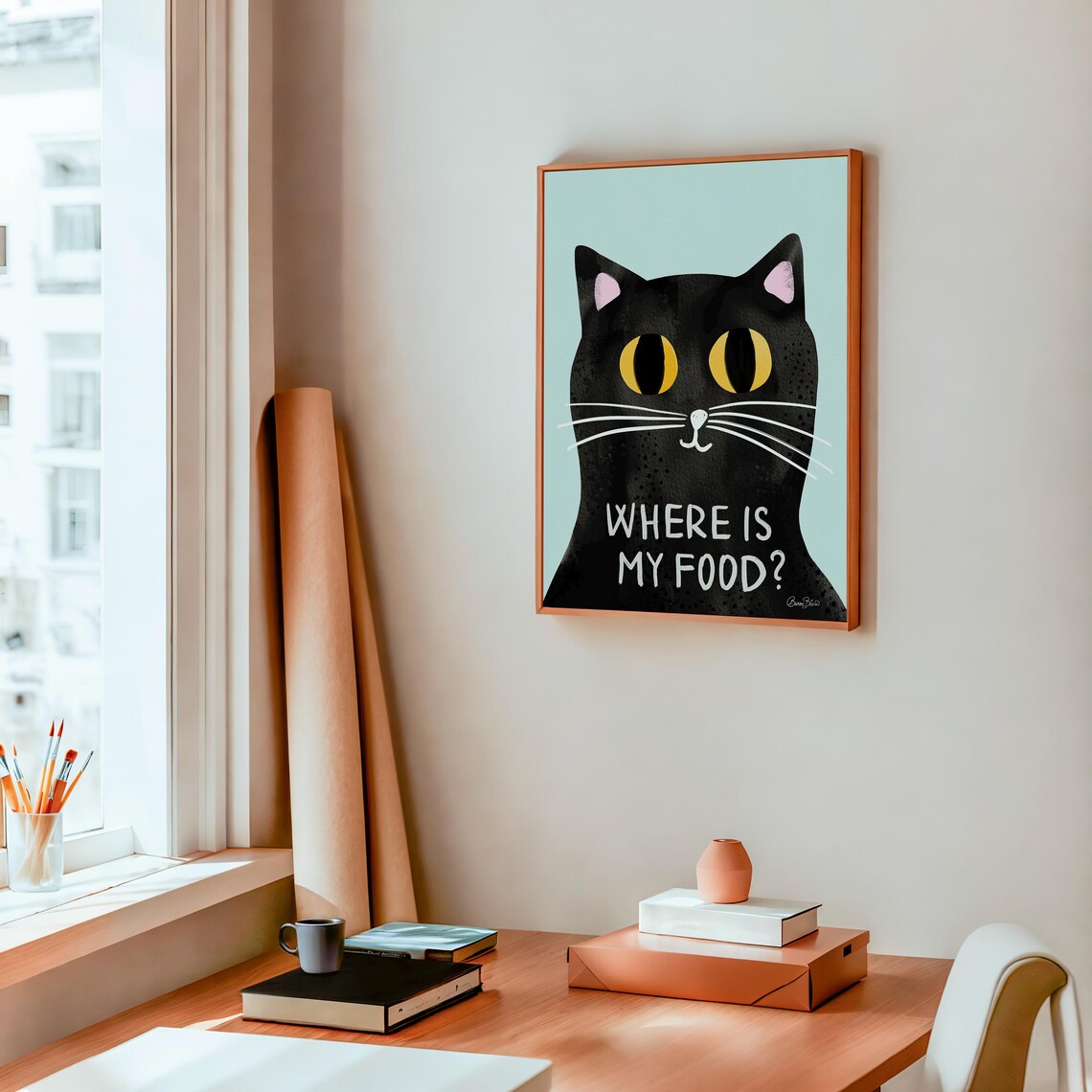 Funny Black Cat Where Is My Food Humorous Animal Quote Poster - Image 6