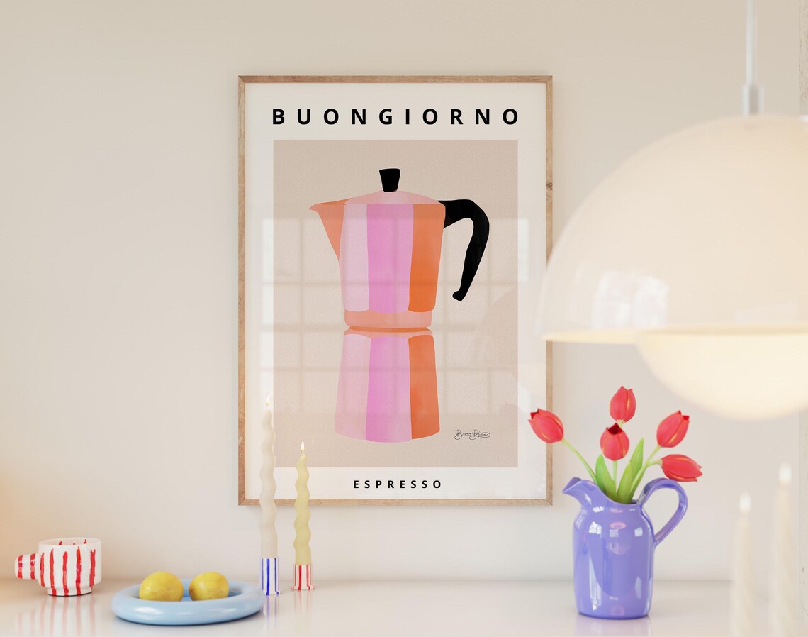 Modern Coffee Poster Print, Eclectic Kitchen Wall Art
