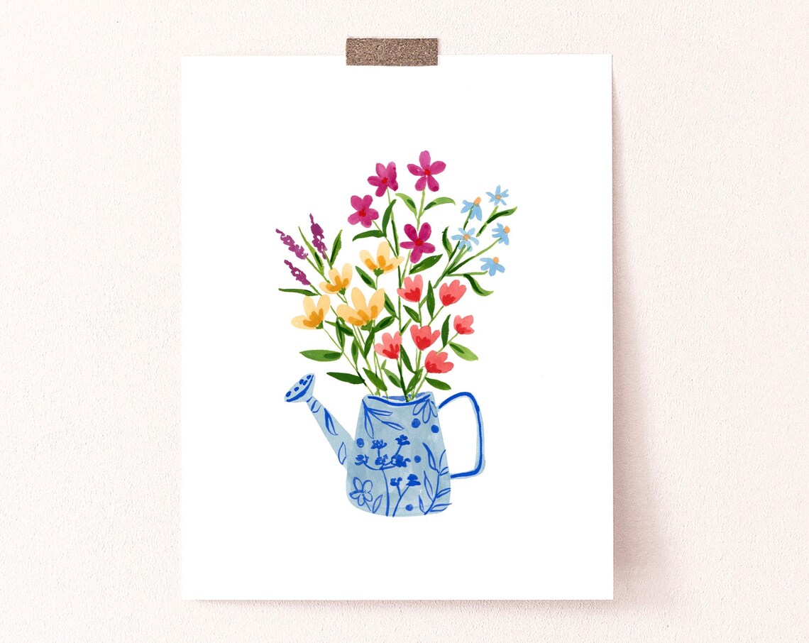 Spring Flowers Art Print, Watercolor Floral Arrangement