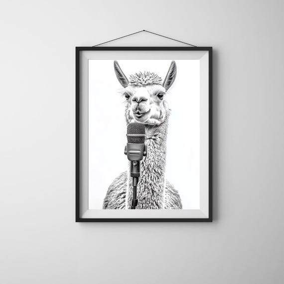Funny Singing Llama Art Print Quirky Music Lover Decor