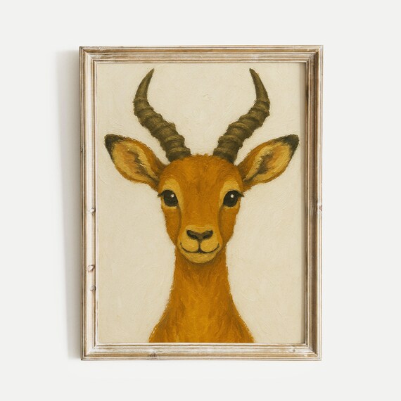 Cute Baby Antelope Nursery Oil Painting Style Portrait Poster