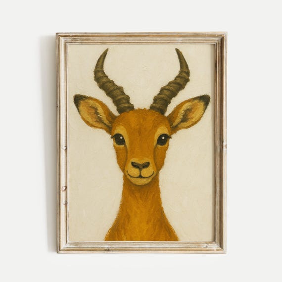 Impala Oil Painting Poster African Animal Wall Art Print Vintage Safari Wildlife Gallery Nursery Decor