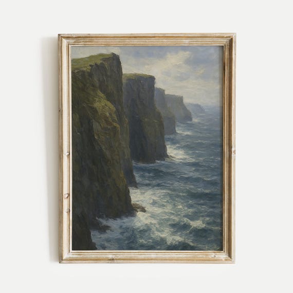 Ocean Cliffs Waves Oil Painting Print Vintage Wall Art Home And Office Living Room Bedroom Nursery Decor
