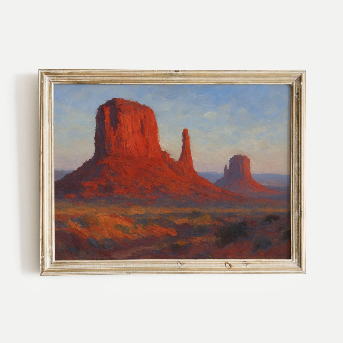 Golden Sunrise Over Red Desert Buttes in Western Oil Painting Poster