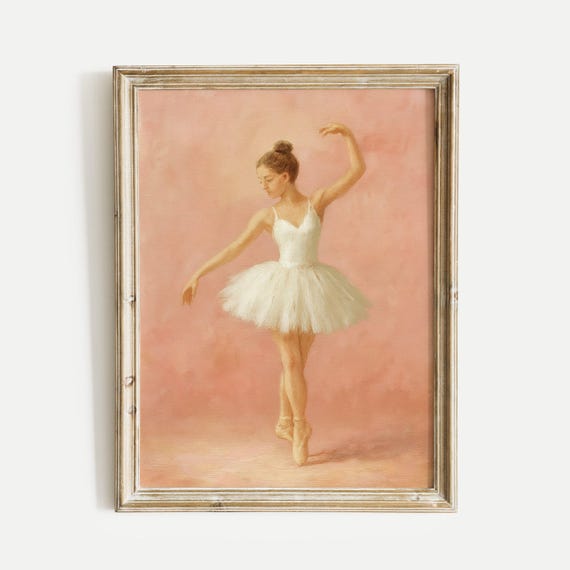 Ballerina Pink White Oil Painting Print Vintage Wall Art Home And Office Living Room Bedroom Nursery Decor