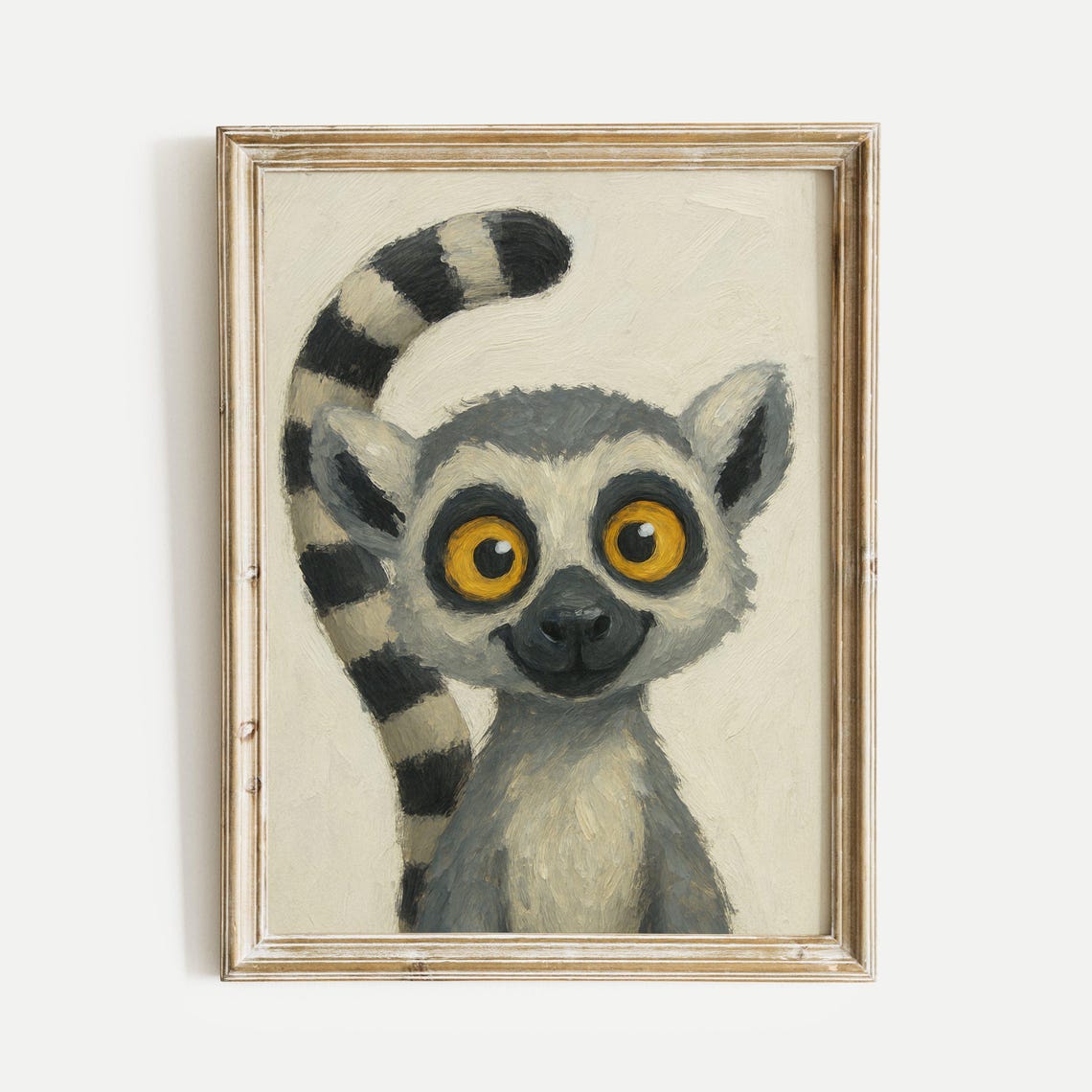 Ring-Tailed Lemur Portrait with Big Eyes Cute Primate Poster