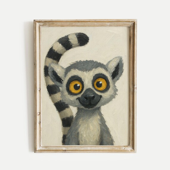 Ring-Tailed Lemur Portrait with Big Eyes Cute Primate Poster