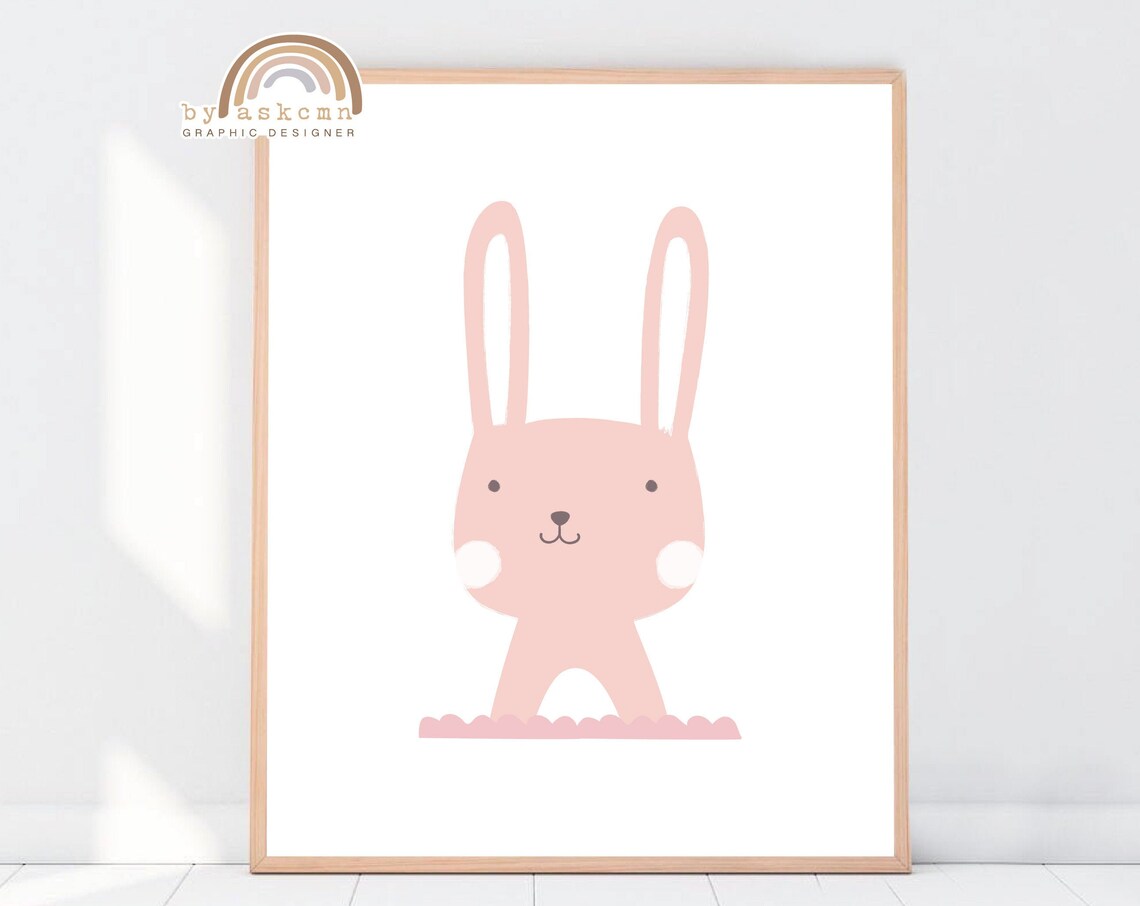 Sweet Pink Bunny Face Minimalist Nursery Animal Decor Poster - Image 5