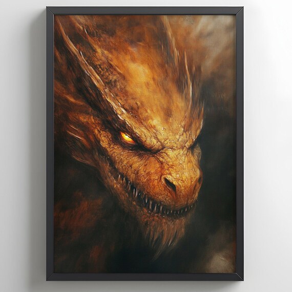 Dragon Wall Art Fantasy Poster Fire Print Gift For Him Dark Gaming Decor
