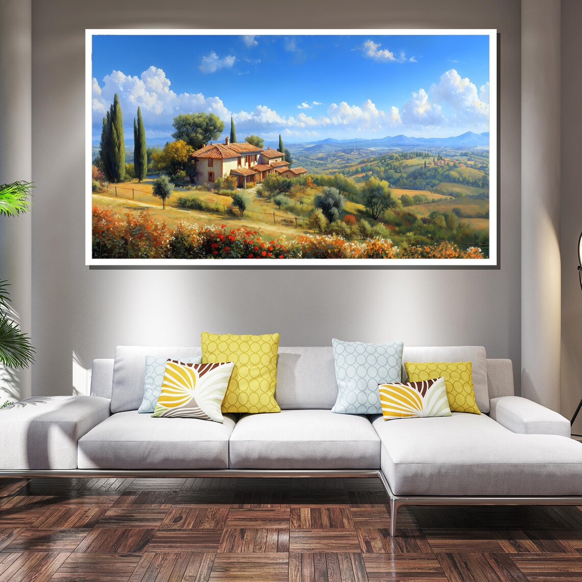 Sunny Tuscan Villa Cypress Trees Red Poppies Landscape Poster - Image 4