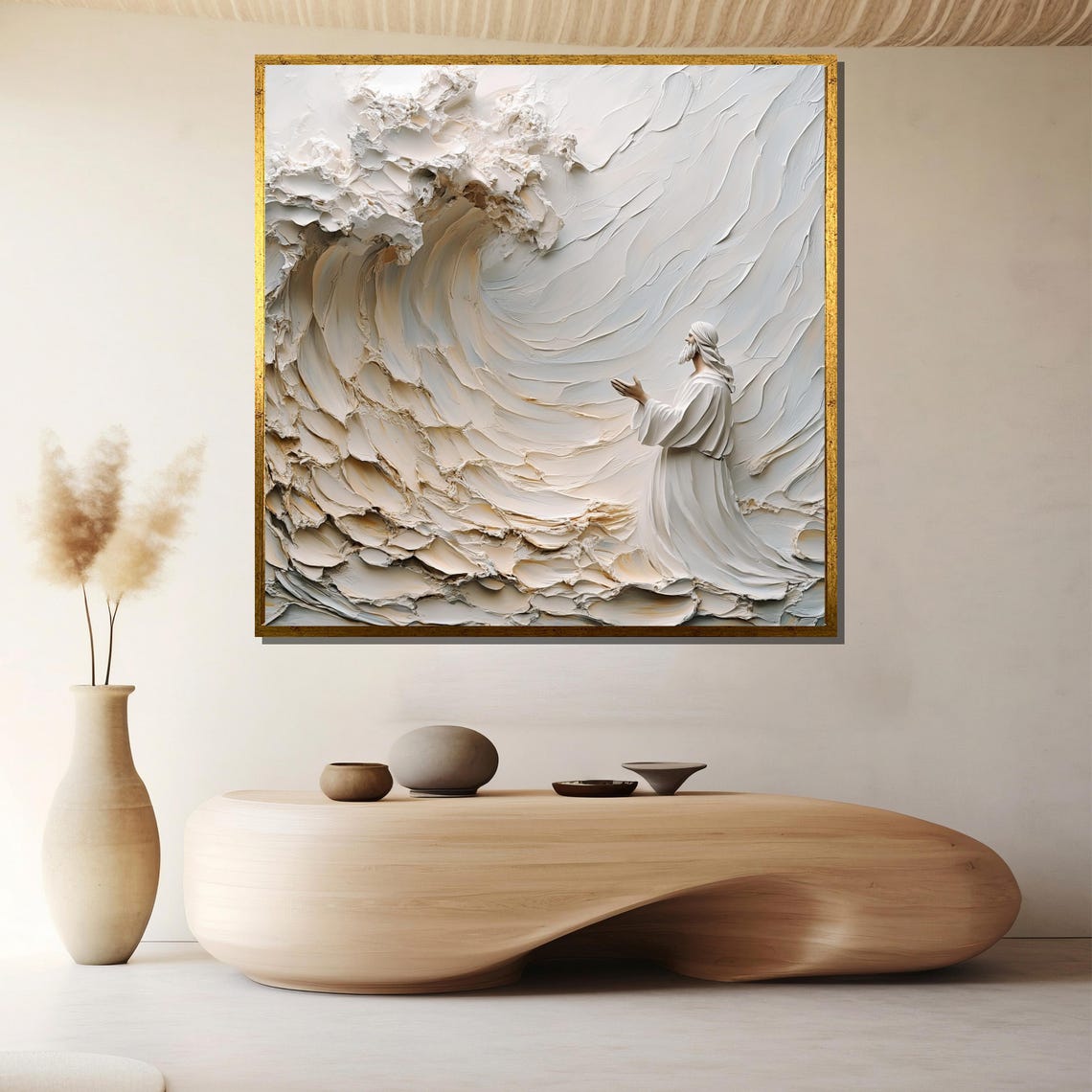 Jesus Parting the Red Sea White Textured 3D Sculpture Poster