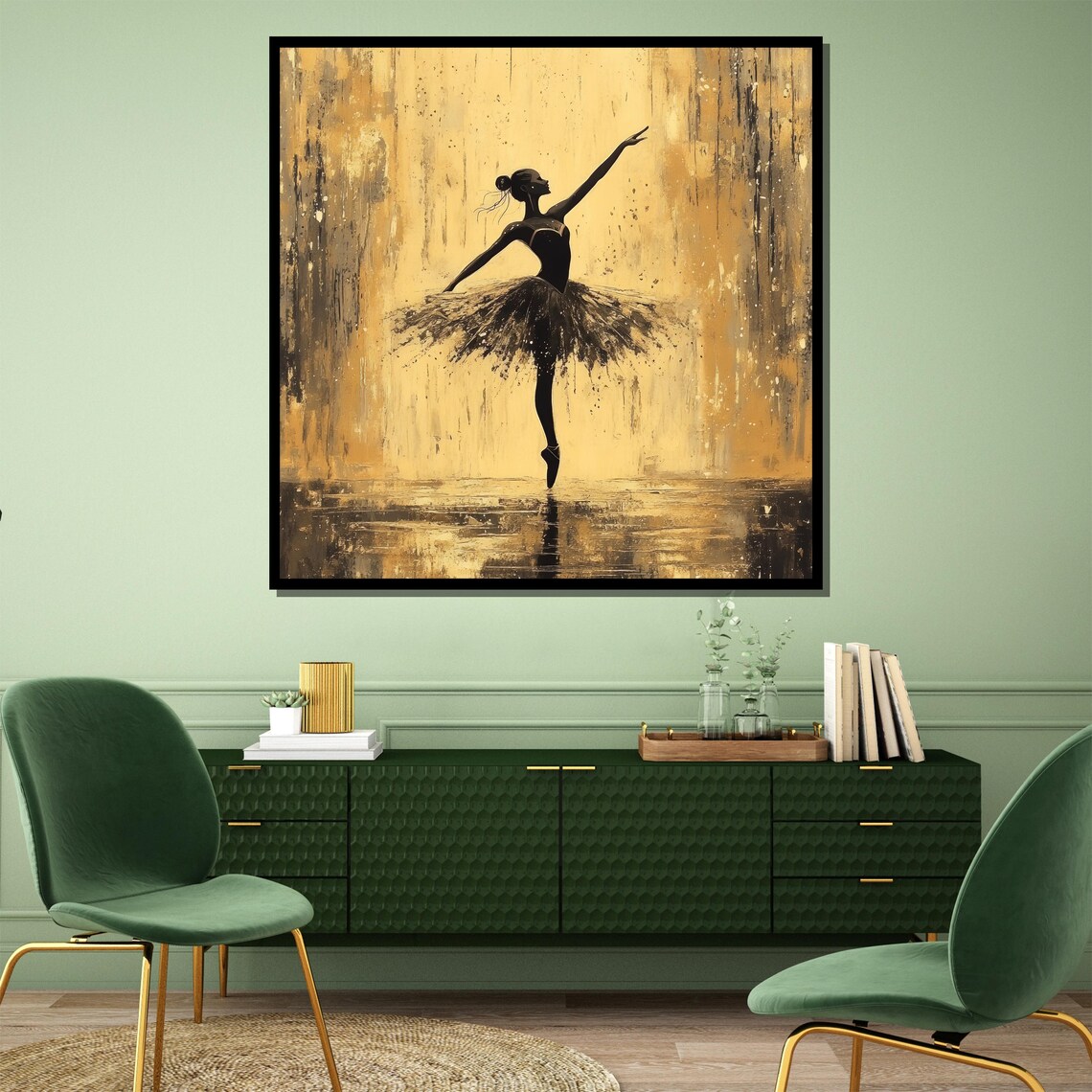 Golden Ballerina Dancer Silhouette on Gold Abstract Art Poster - Image 5